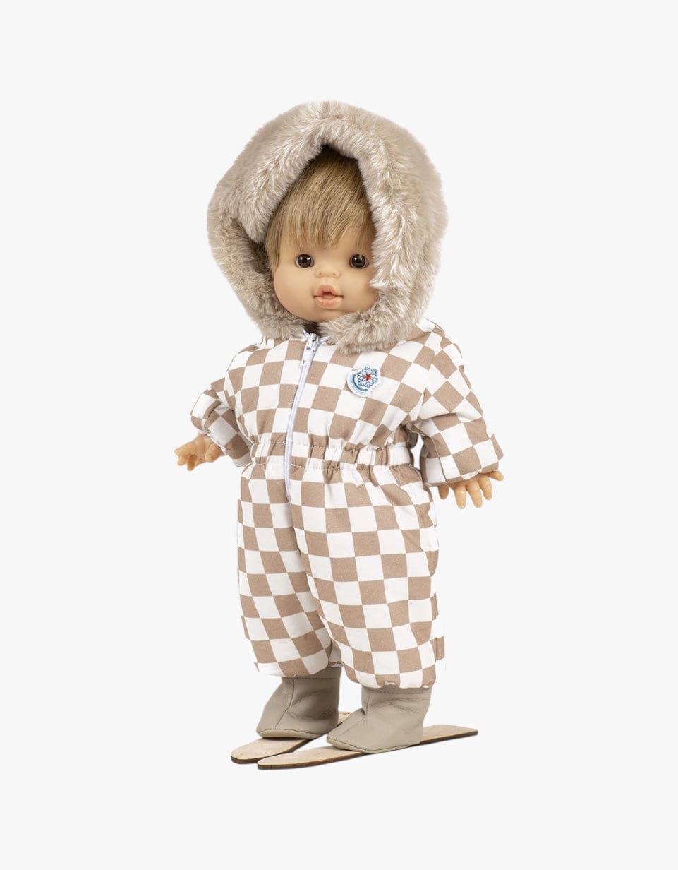 Minikane Roupa para Bonecas Fato de Ski Gigi | Xadrez bege e branco